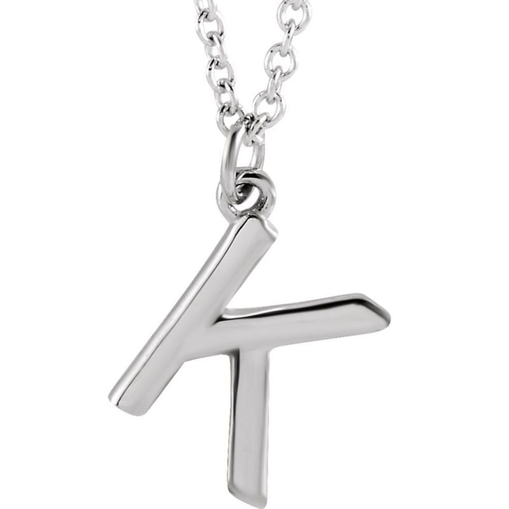 14k White Gold 9.5mm Small Block Initial K Necklace, 18 Inch